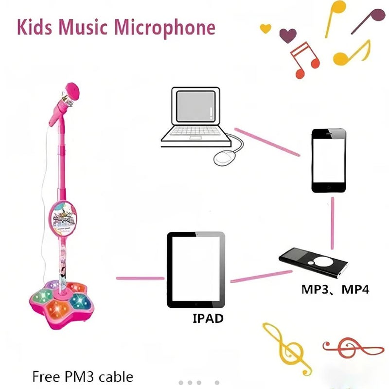 Kids Karaoke Machine with Microphone Stand Playset, Microphone with Stand with Built-in Jack and Speaker for MP3 Player, Singing Toys for Girls and Boys with Music and Light - Image 5